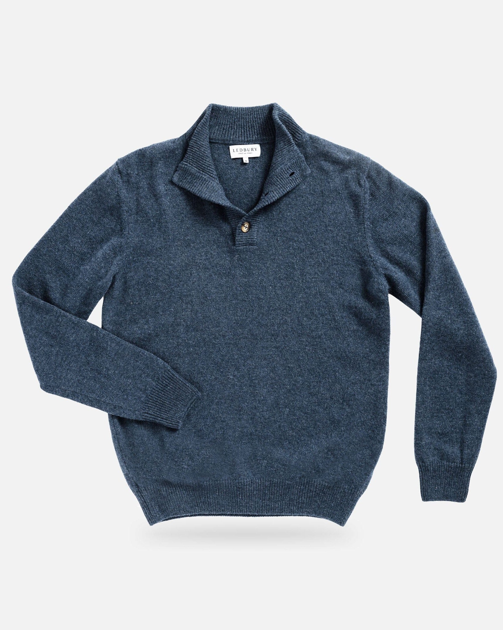 Blue Heather Brewer Mock Neck Sweater – front view | Ledbury