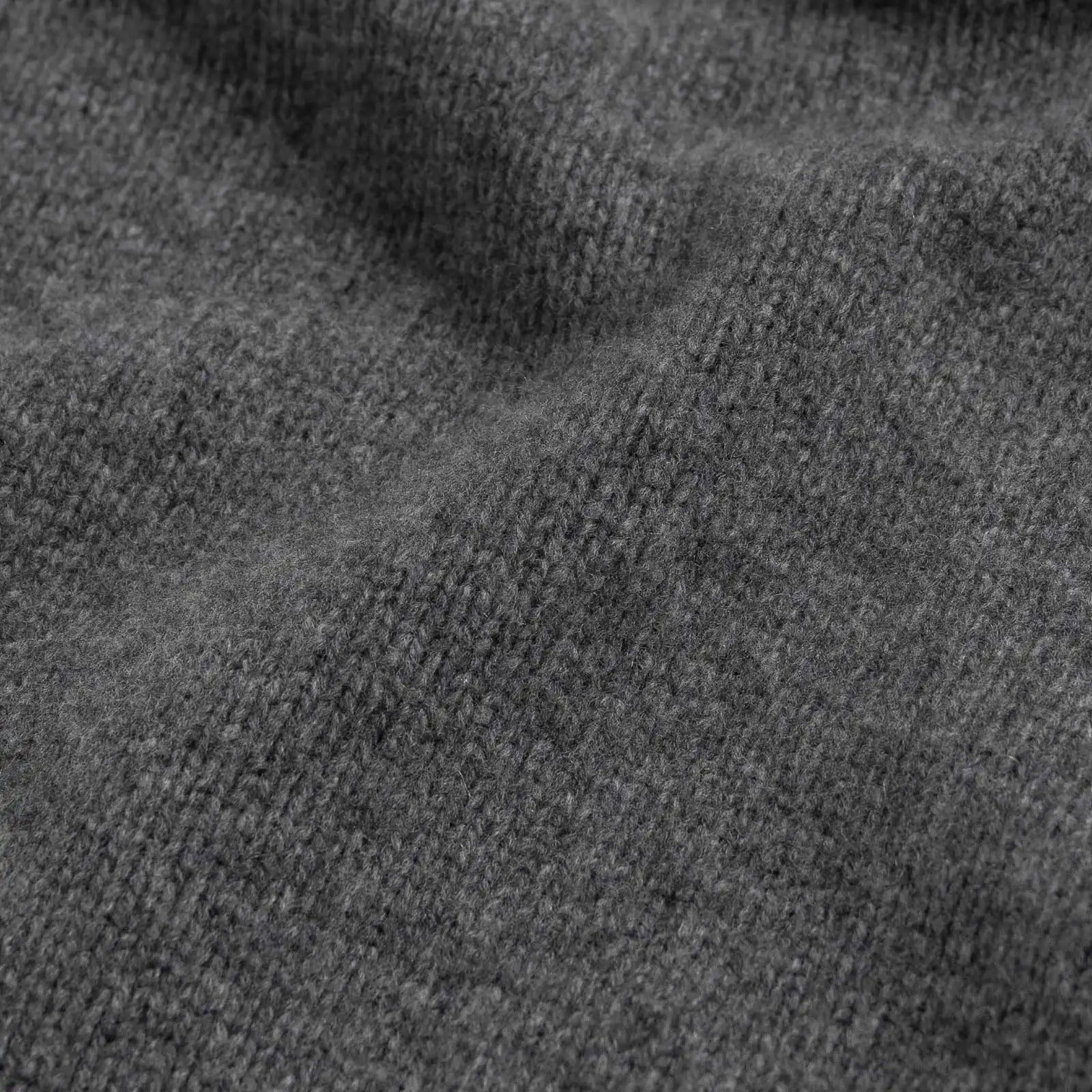 Close-up of 100% merino wool 5gg jersey knit on the Charcoal Boden Crew sweater