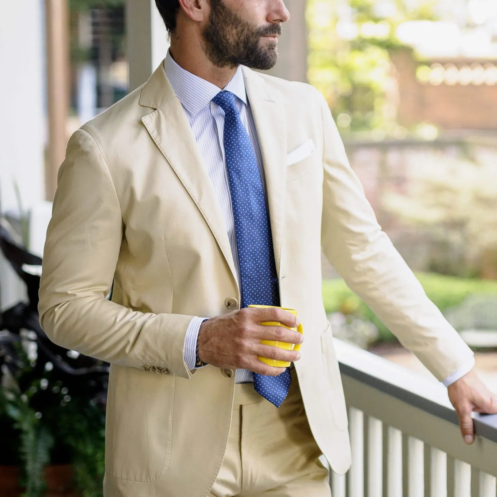 Blue stripe shirt styled for business - Kent micro-twill dress shirt