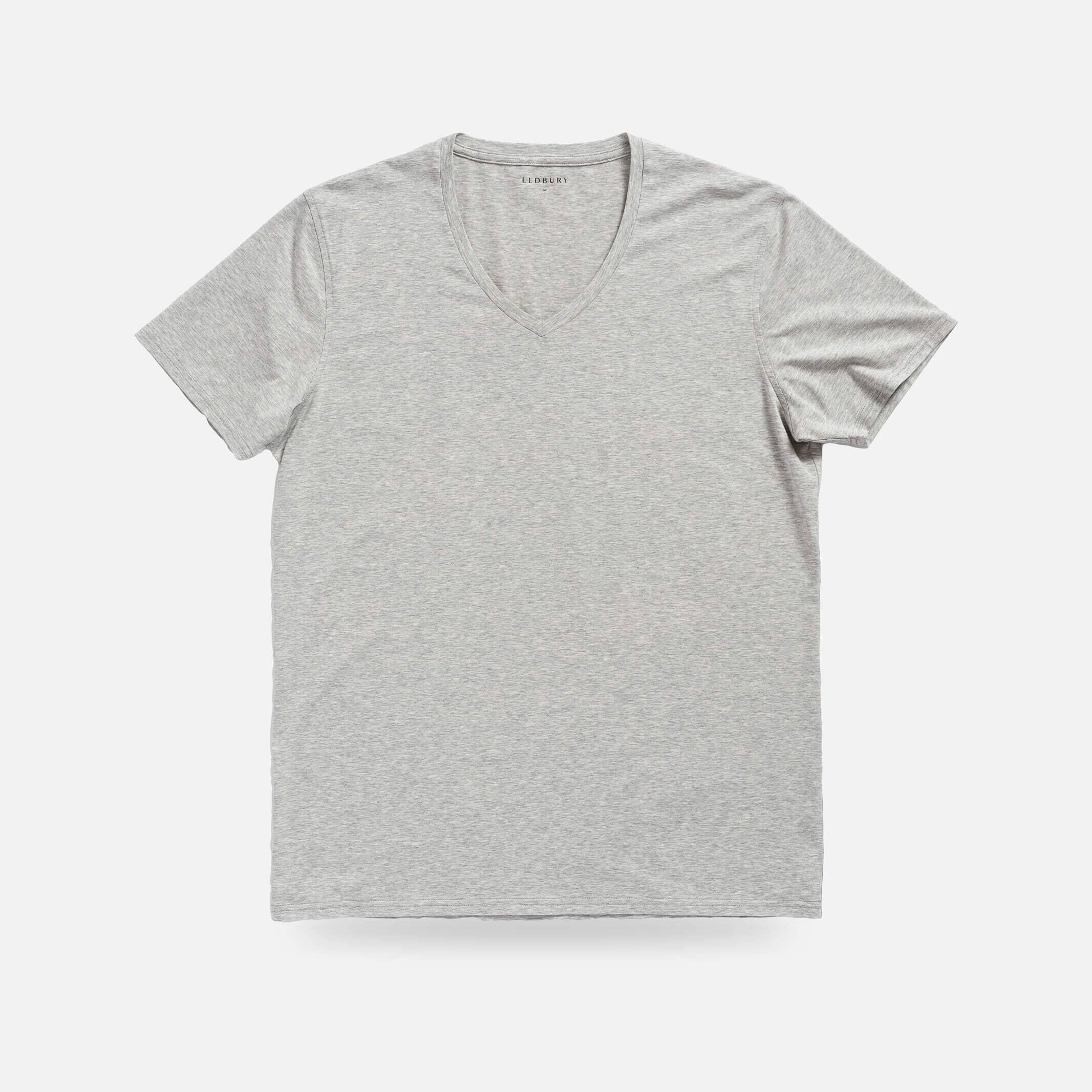 Ledbury Heather Grey V Neck Undershirt – front view, low-contrast under dress shirts, cotton modal blend