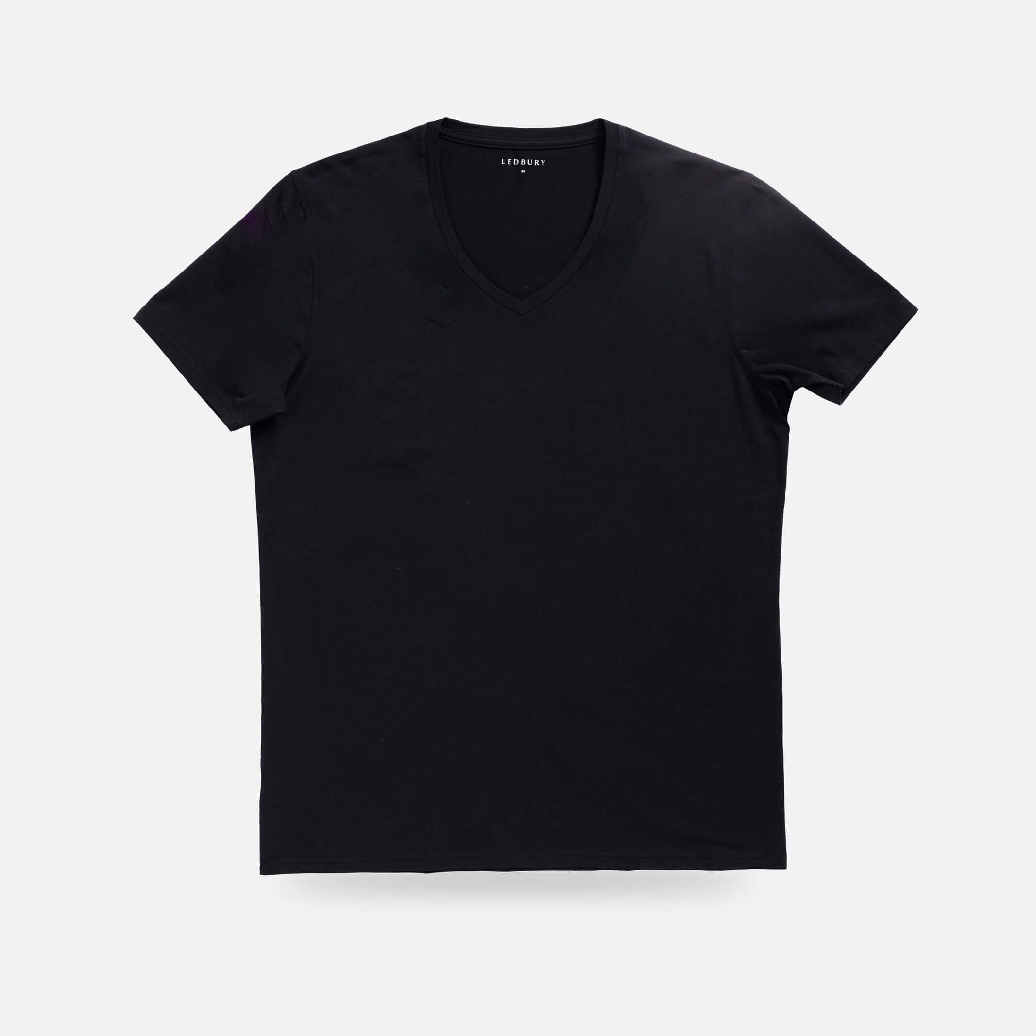 Ledbury Black V Neck Undershirt – front view, pairs with dark dress shirts, cotton modal blend