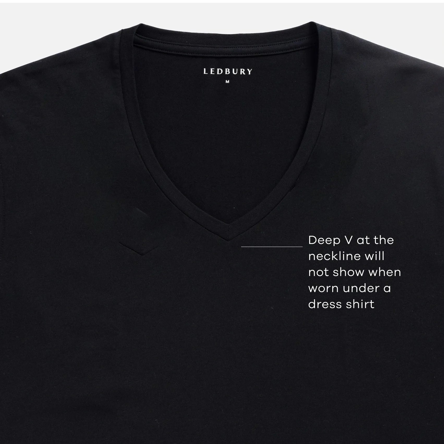 Ledbury Black V Neck Undershirt – fabric detail, 47% cotton 47% modal 6% spandex jersey knit