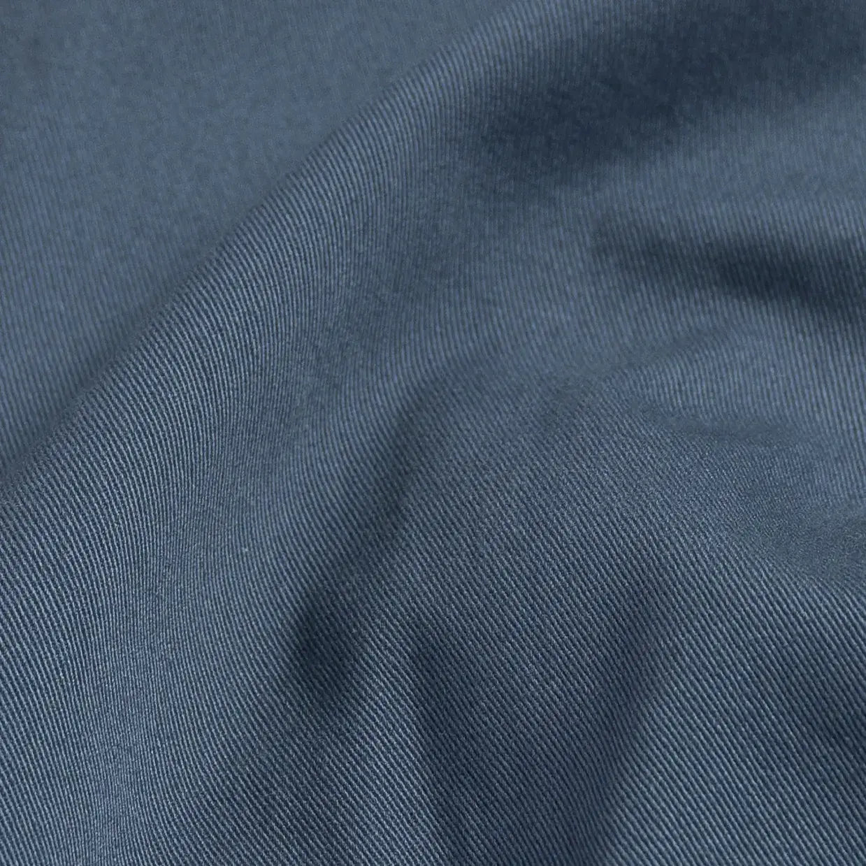 Ledbury Slate Blue Franklin 5 Pocket Custom Pant — close-up of mid-weight stretch cotton twill fabric
