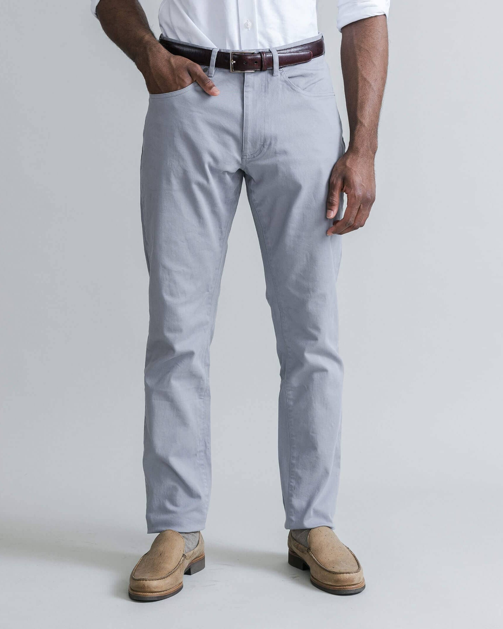 Ledbury Slate Franklin 5 Pocket Custom Pant — full front view, made to order in your choice of fit and inseam