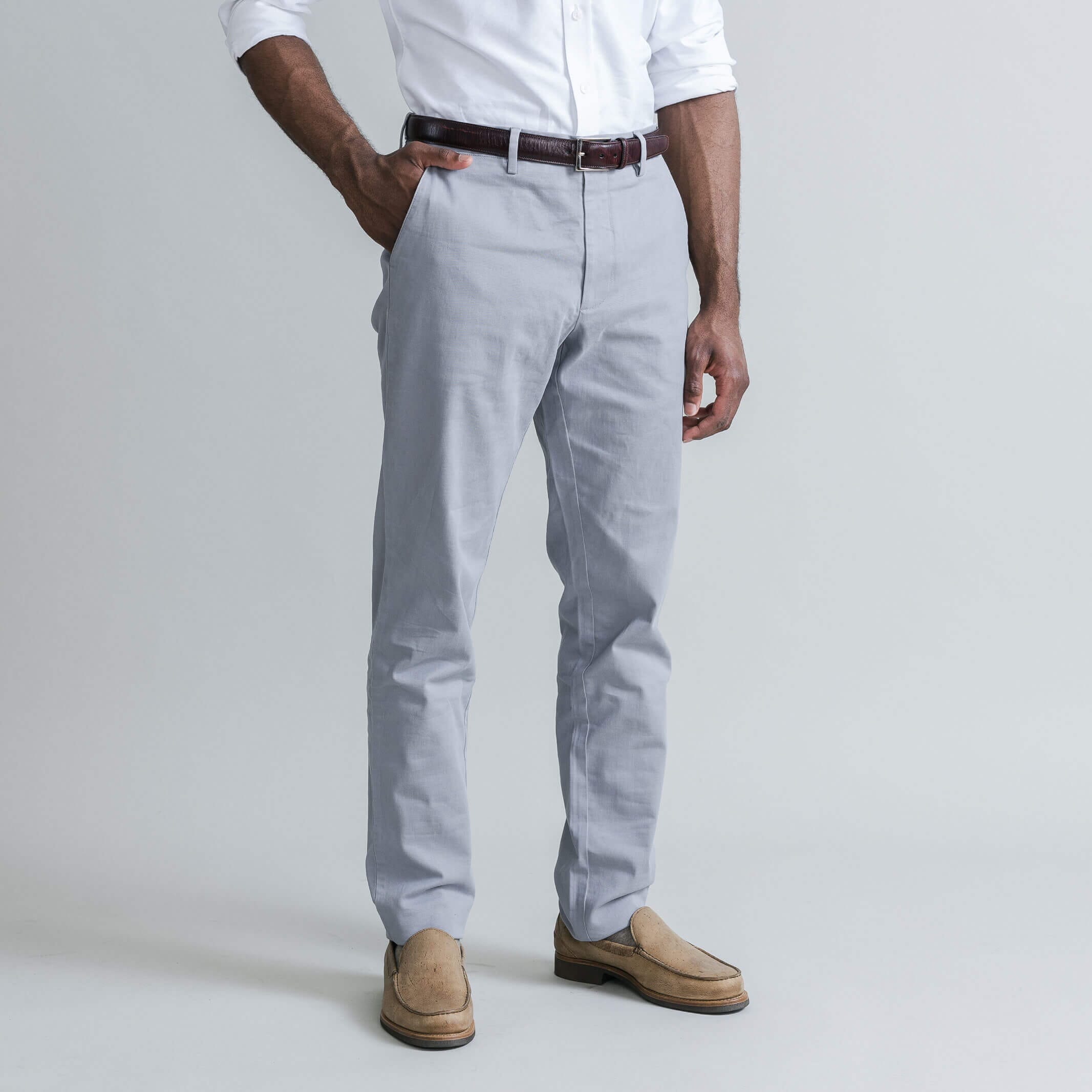 Slate grey chinos detail view - Richmond modern fit cotton