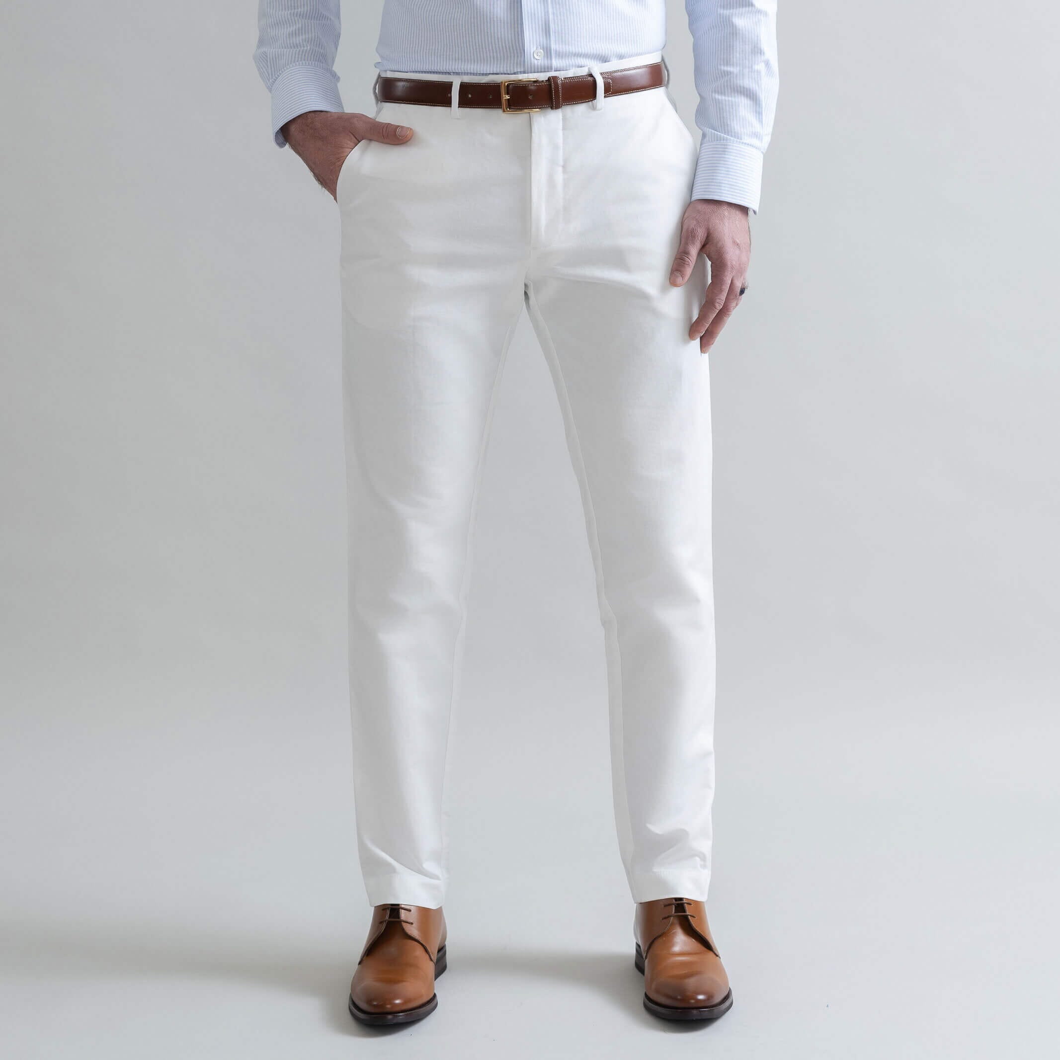 Ledbury Stone All Season Richmond Dress Chino Custom Pant — full front view, cotton-linen basket weave, made to order in your choice of waist size and inseam
