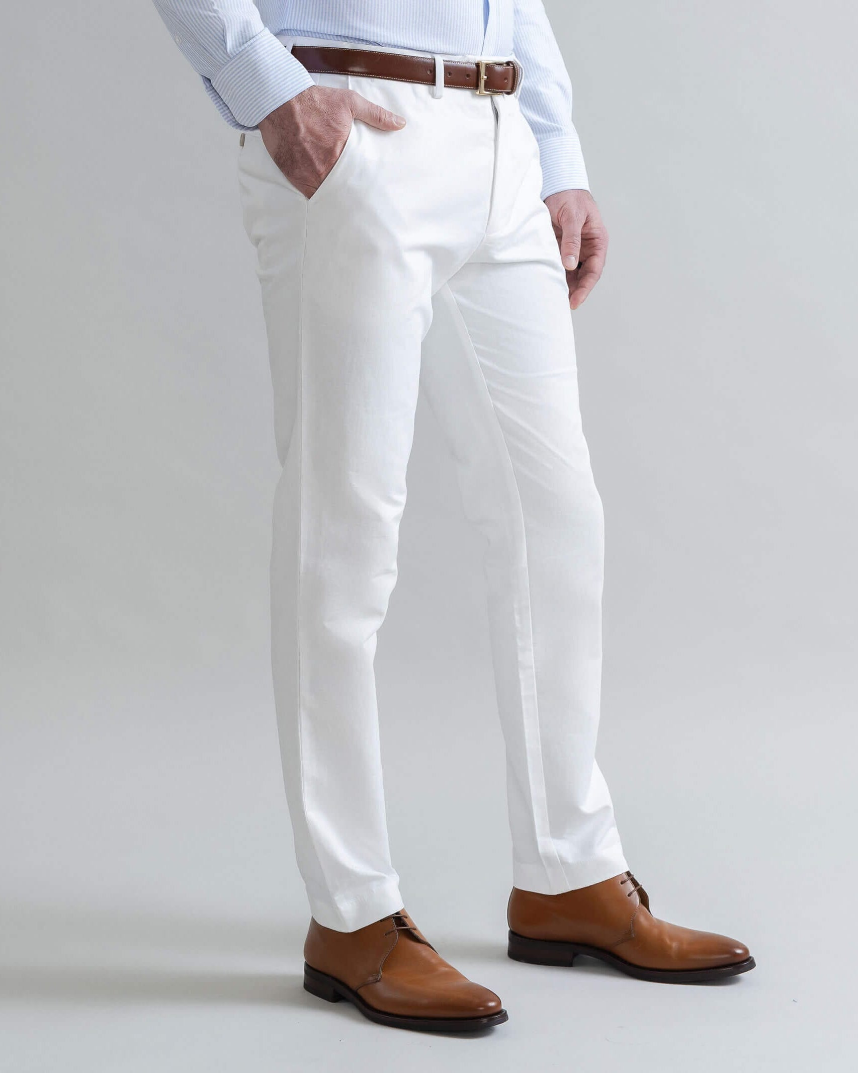 Ledbury Stone All Season Richmond Dress Chino Custom Pant — side view showing Richmond fit and tailored silhouette