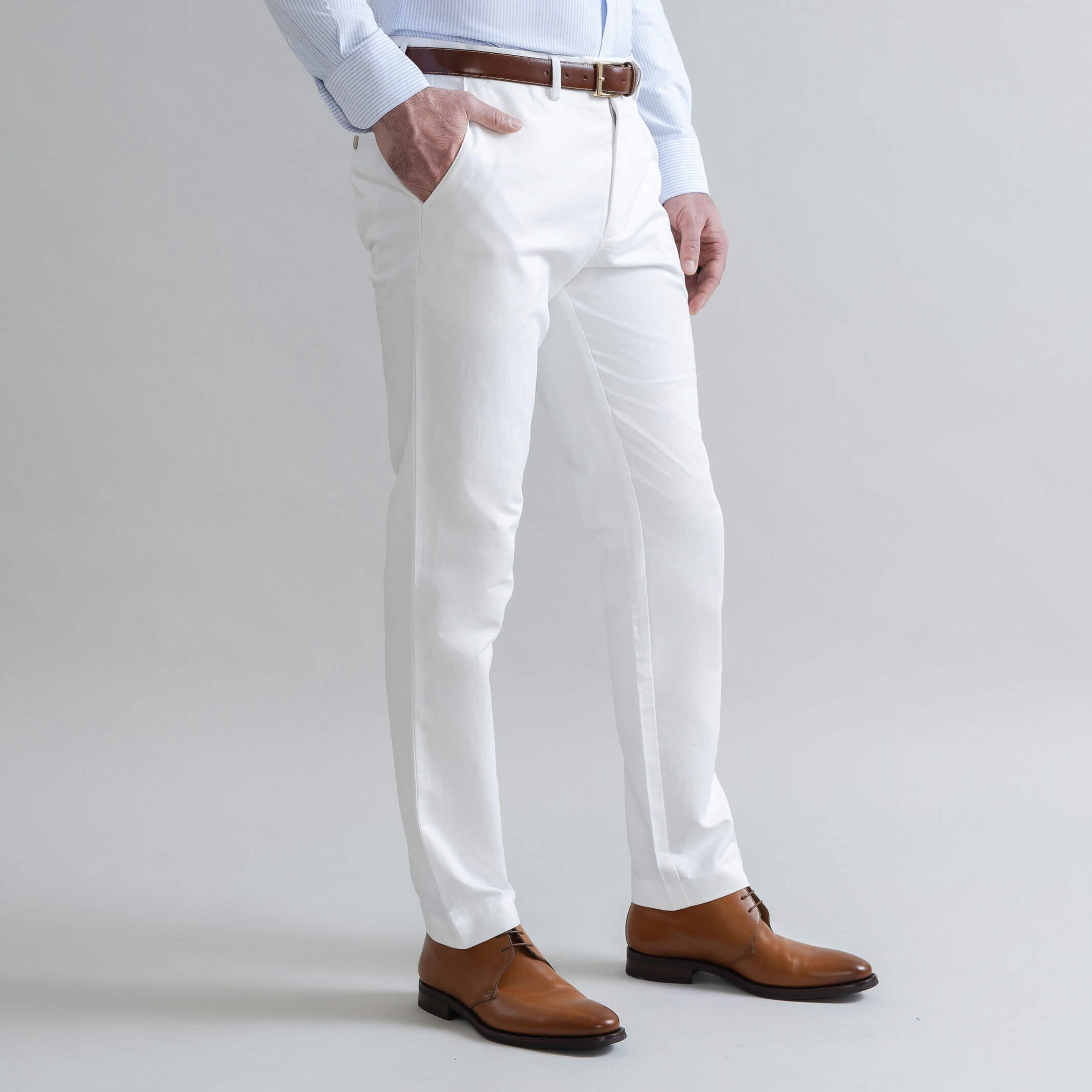 Ledbury Stone All Season Richmond Dress Chino Custom Pant — side view showing Richmond fit and tailored silhouette