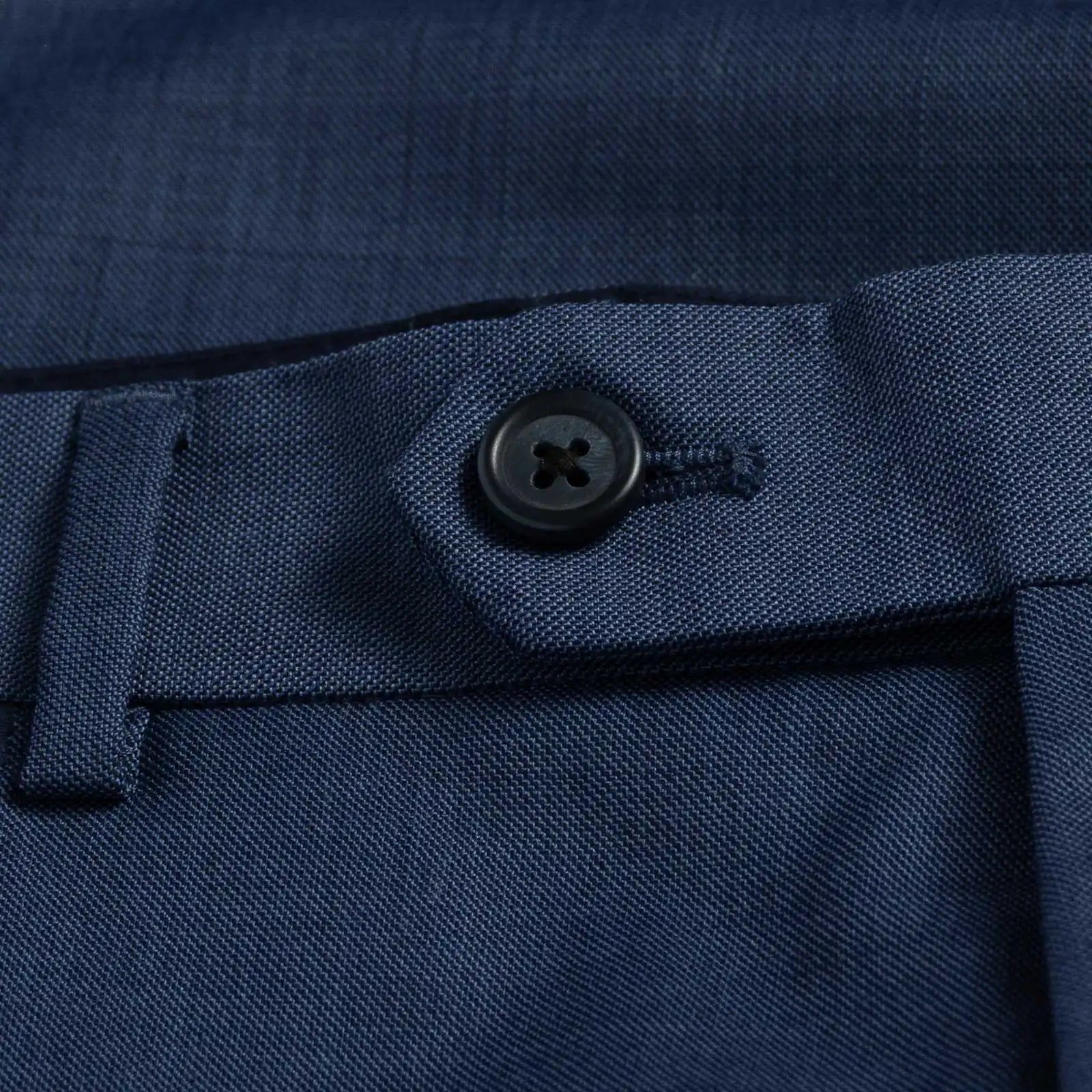 Ledbury Blue Richmond Custom Dress Pant — extended front button closure detail