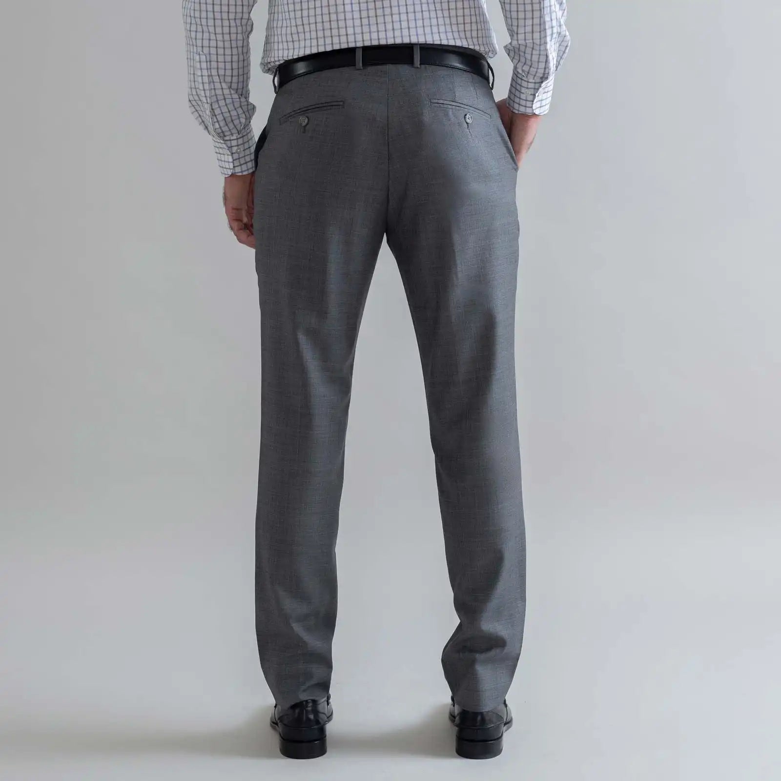 Ledbury Grey Richmond Custom Dress Pant — back view showing clean seat and blind hem detail