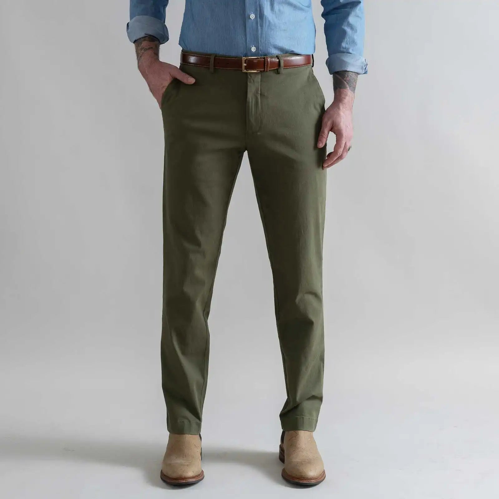 Dark olive stretch chino custom pant - Ledbury Richmond