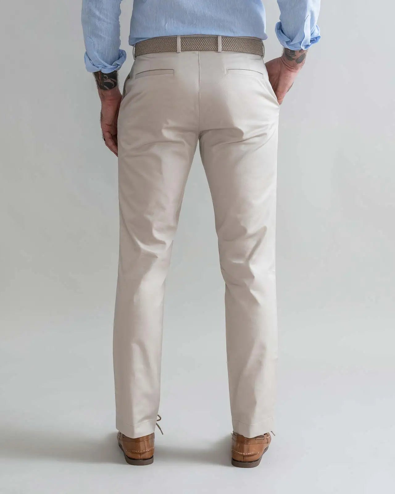 Tan Richmond Summer Chino custom pant - back view on model showing clean seat