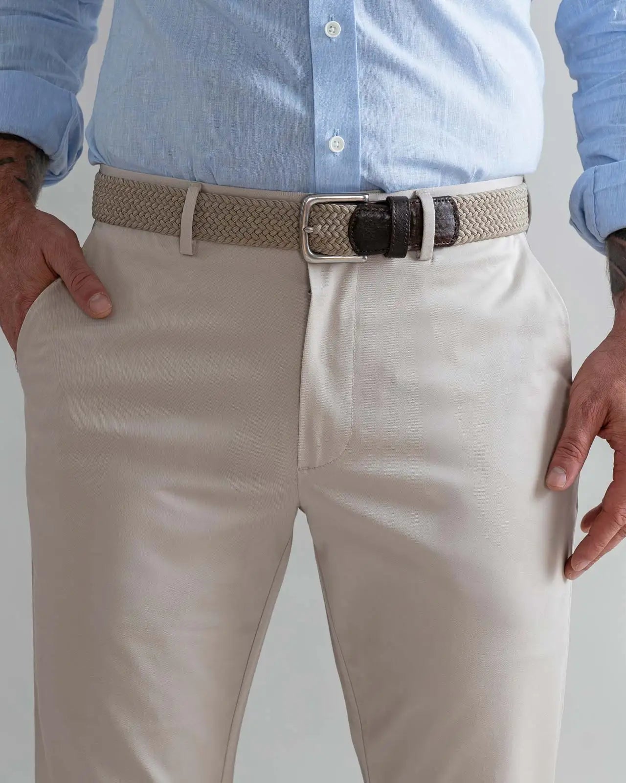 Tan Richmond Summer Chino custom pant - front waist close-up detail