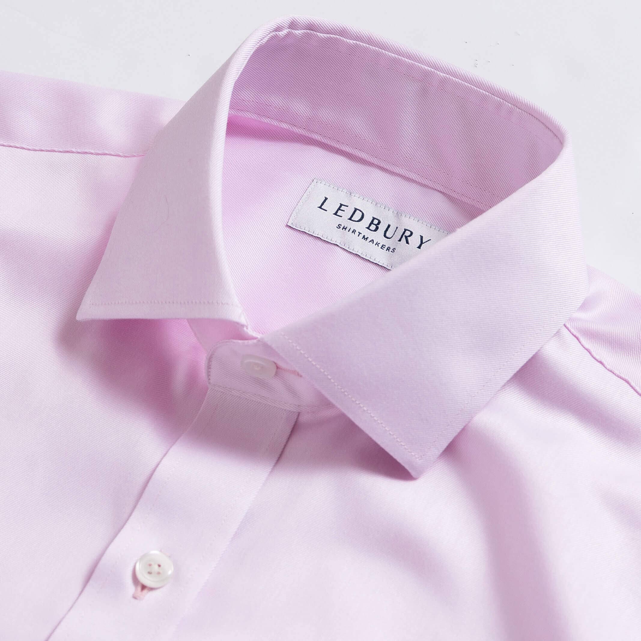 Pink dress shirt collar detail - non-iron fine twill custom shirt