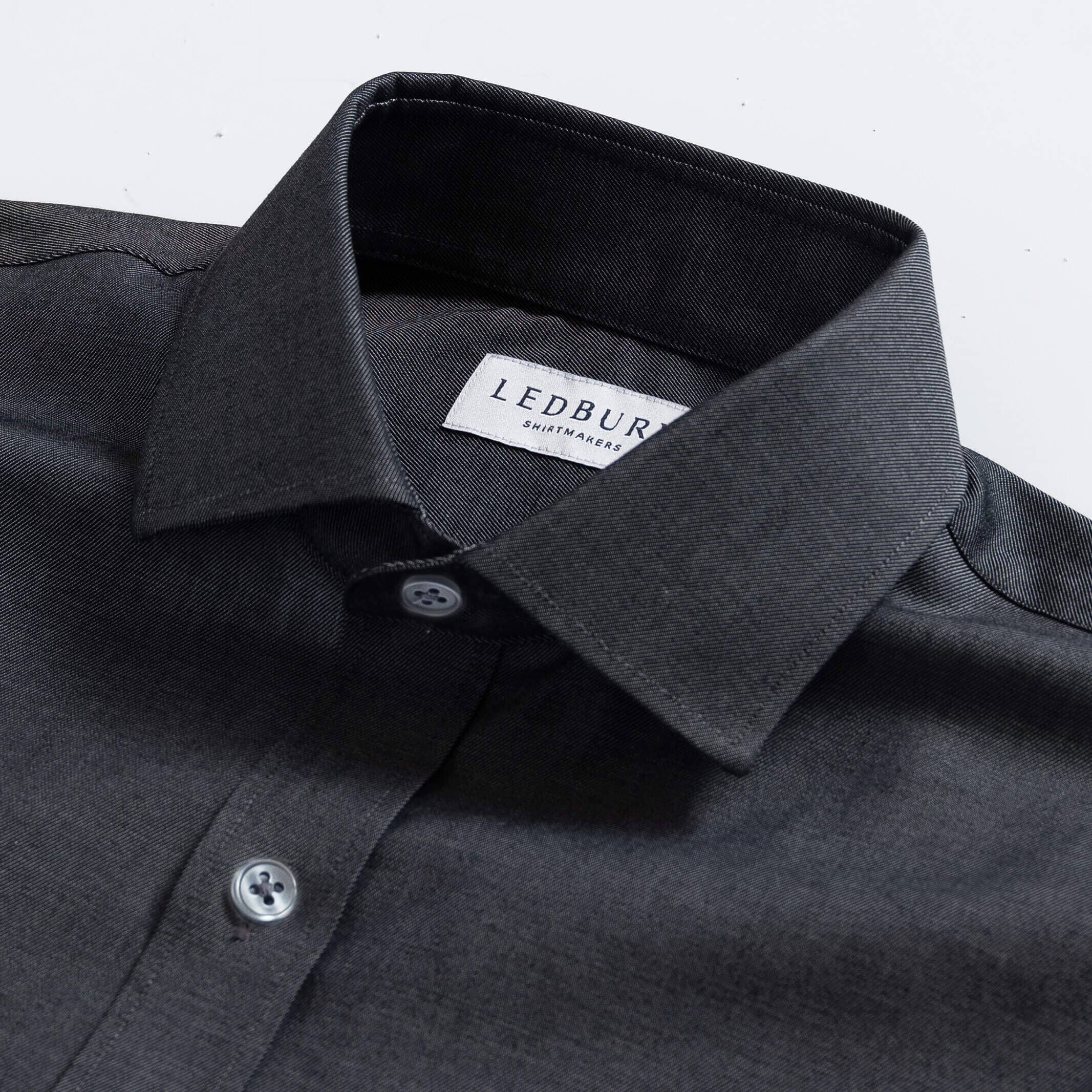 Charcoal dress shirt collar detail - non-iron fine twill custom shirt