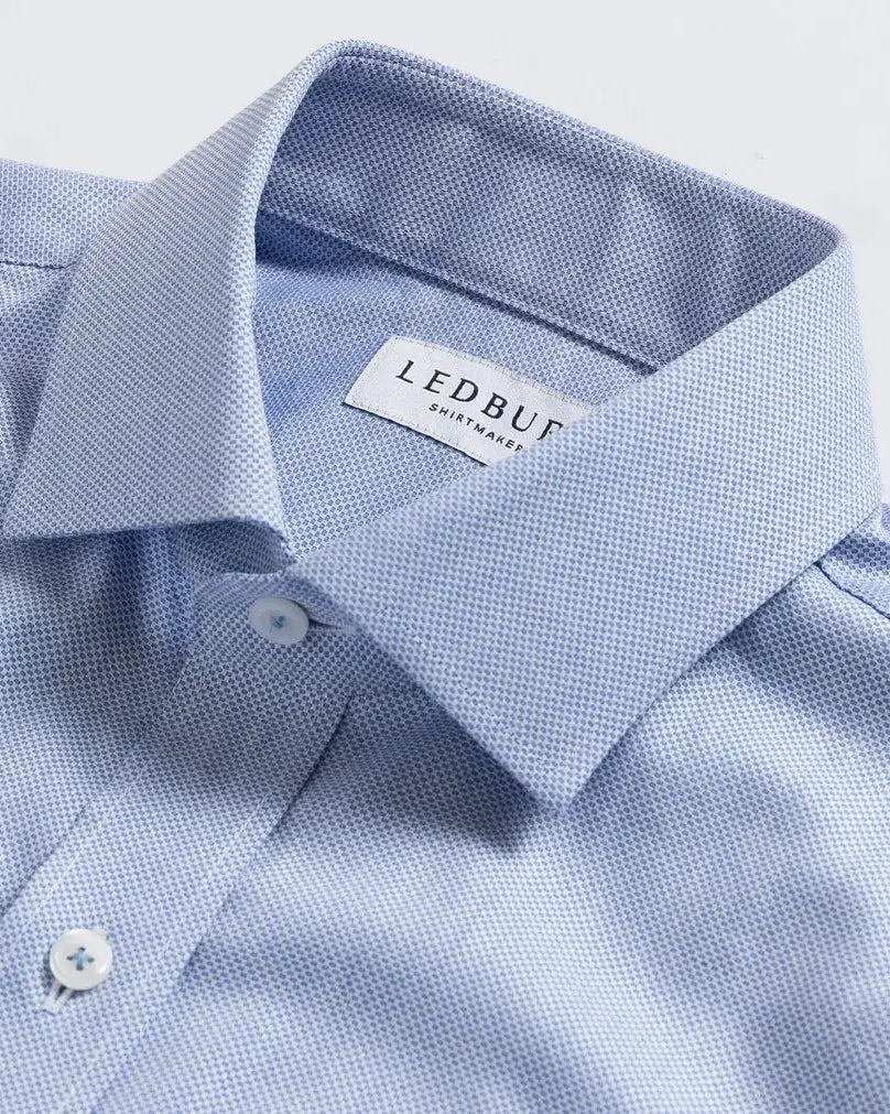Light blue dress shirt with dobby weave collar detail