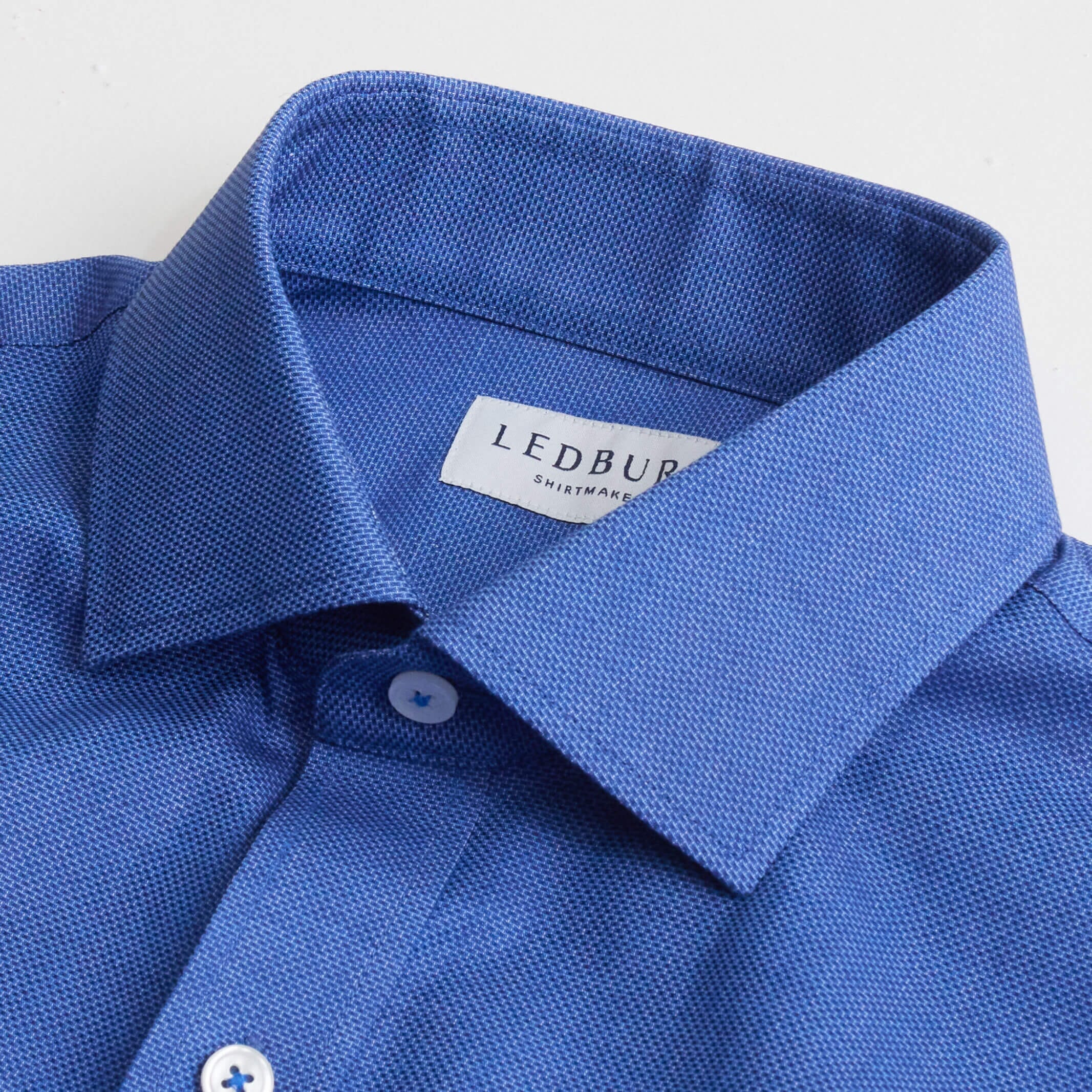 Custom dress shirt royal blue chambray effect fabric collar detail