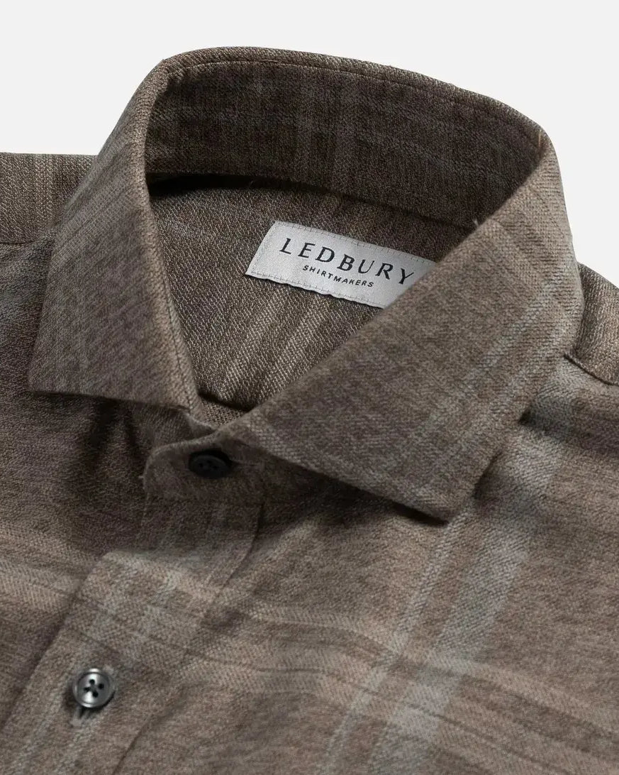 Soft brown flannel shirt collar detail - Portuguese flannel texture