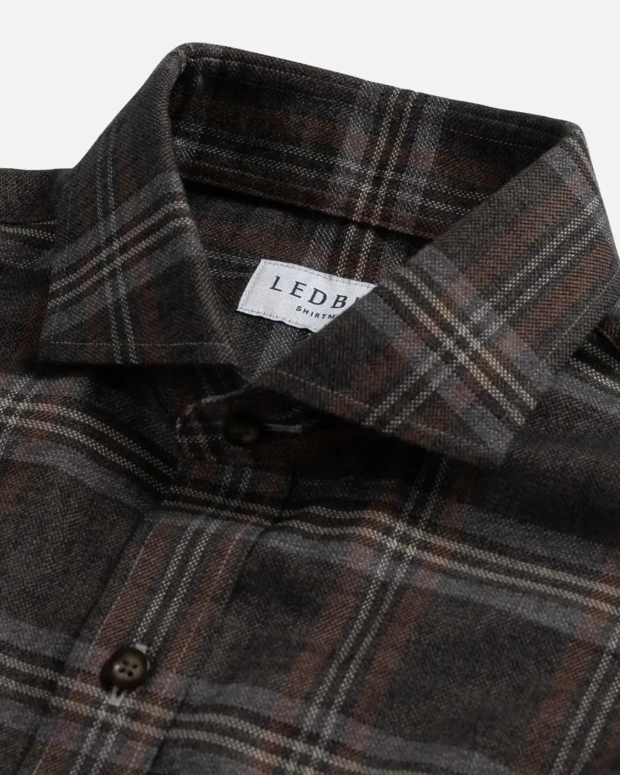 Hickory flannel shirt collar detail - soft Portuguese flannel texture