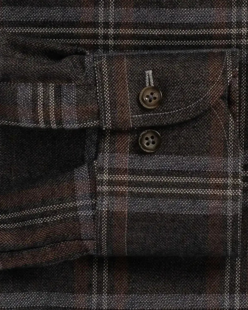 Hickory flannel shirt sleeve and cuff - brushed mid-weight twill detail