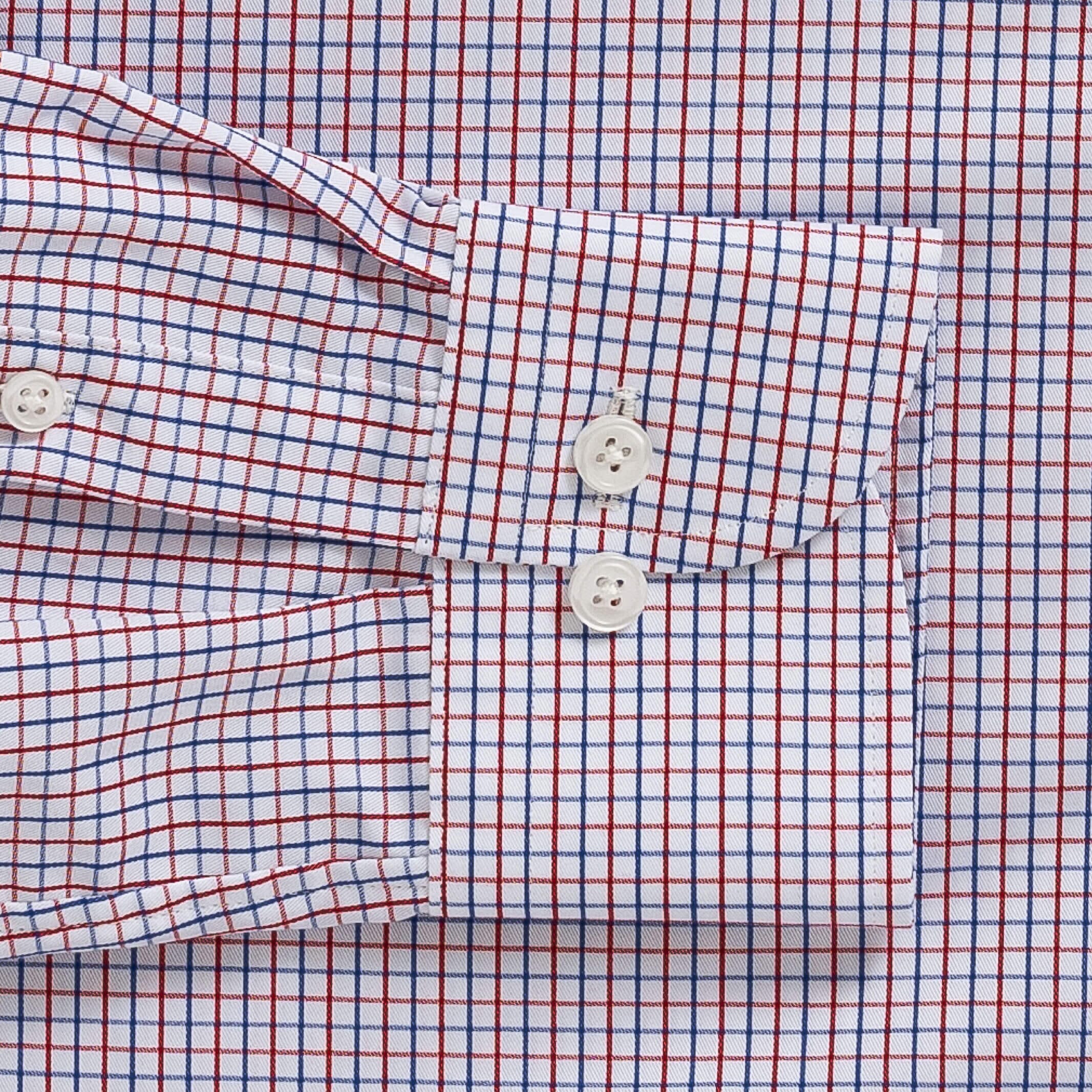 Custom dress shirt red Hughes check pattern close-up
