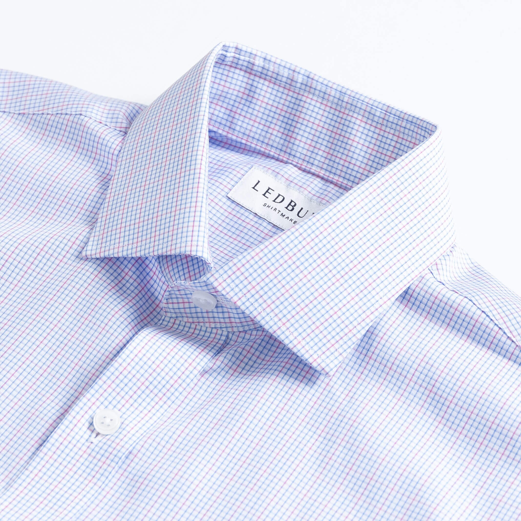 Pink dress shirt collar with windowpane pattern - Kent micro-twill detail