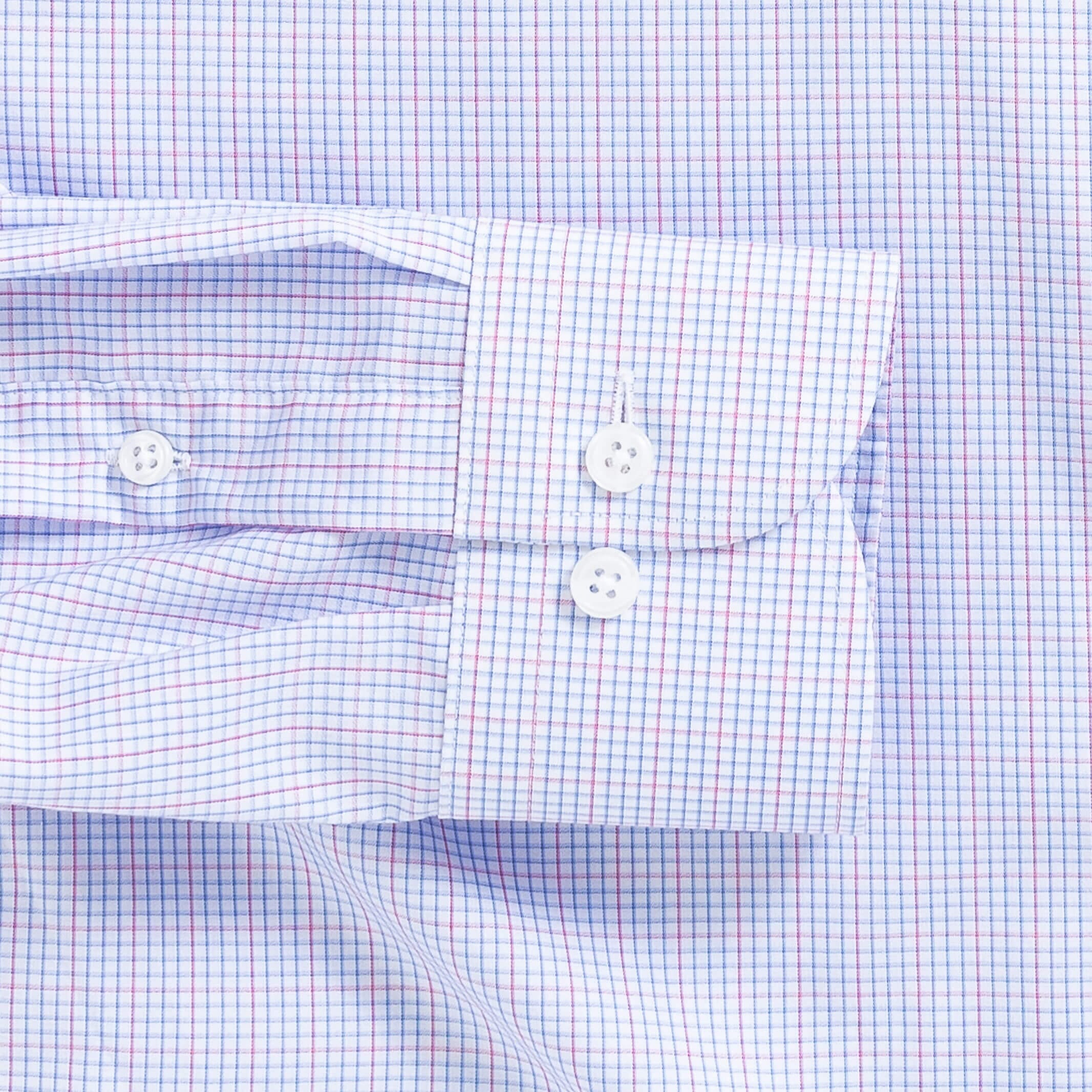 Windowpane check shirt sleeve and cuff - pink Kent micro-twill
