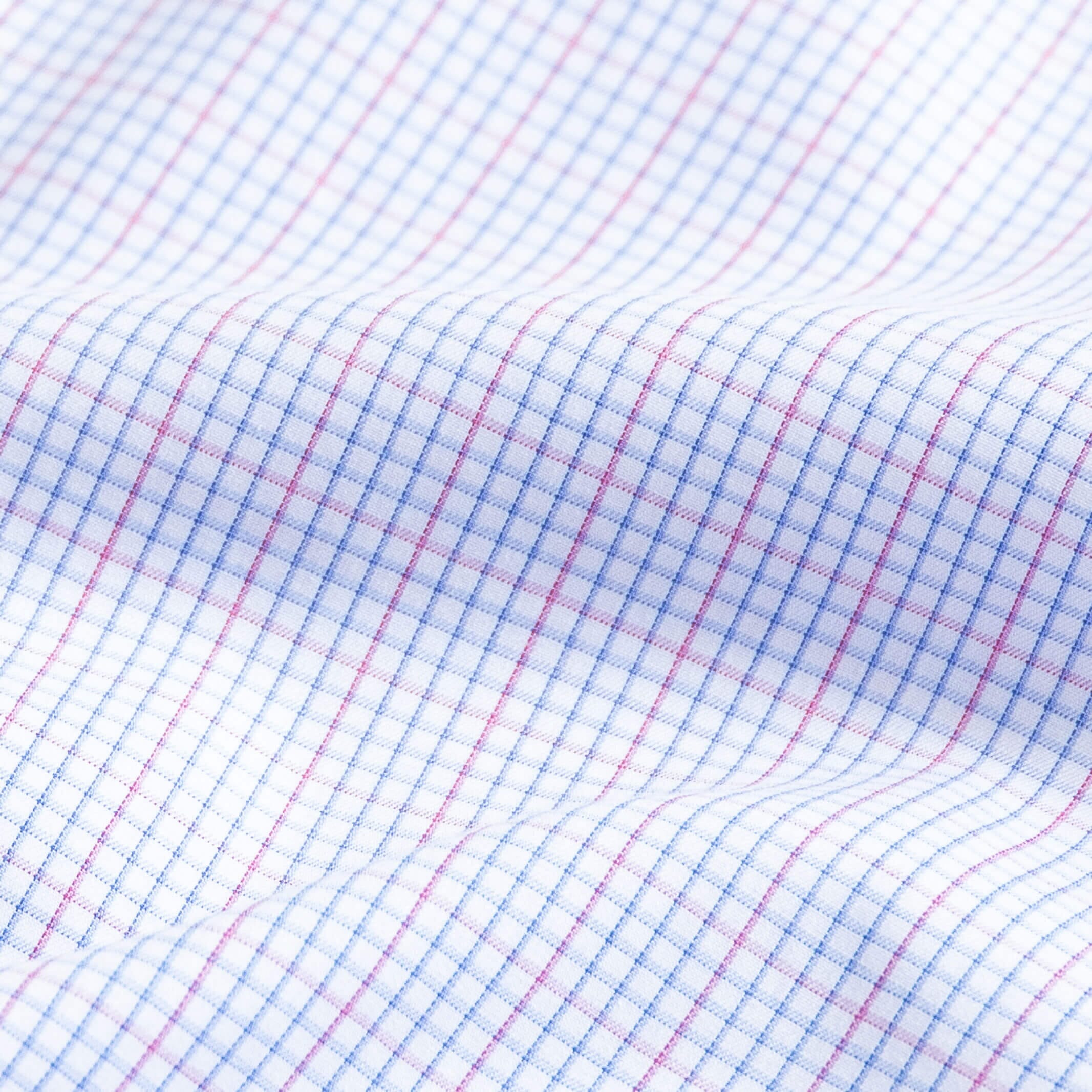 Kent micro-twill fabric close-up - pink windowpane check pattern texture