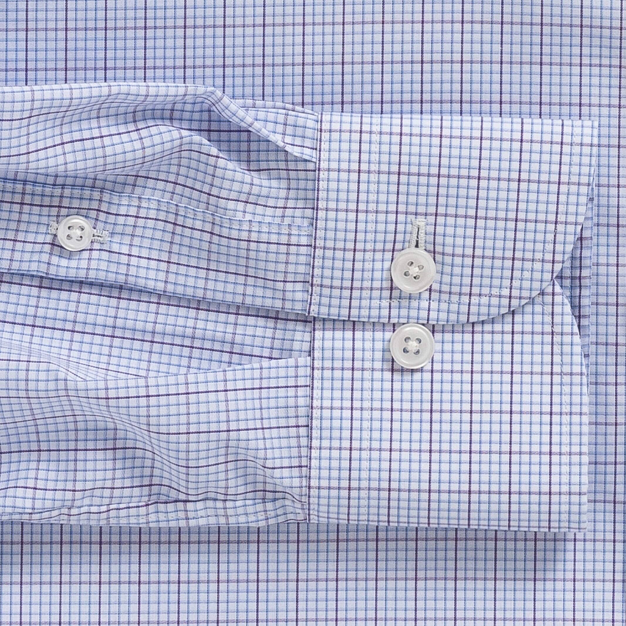 Windowpane check shirt sleeve and cuff - plum Kent micro-twill