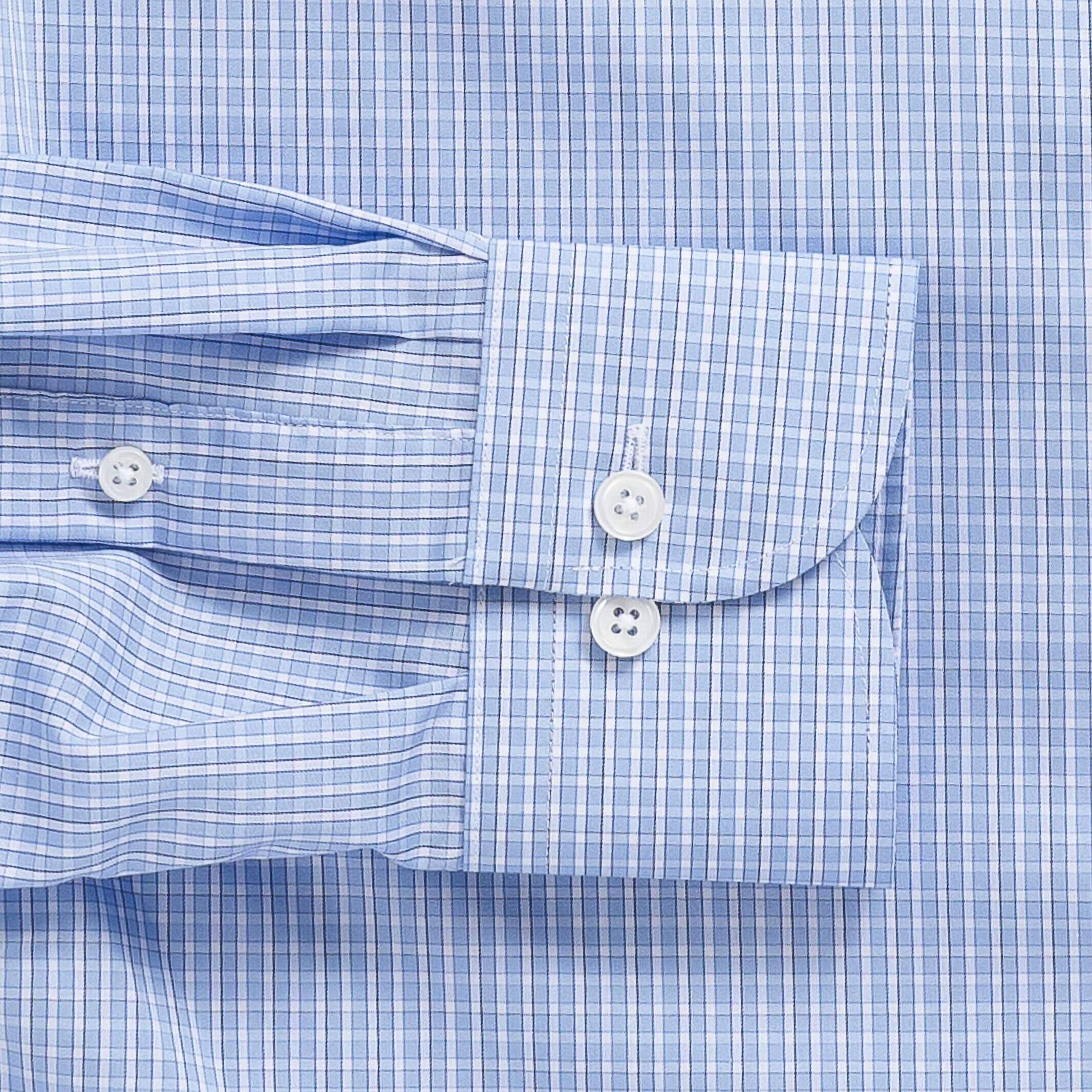Check pattern shirt sleeve and cuff - sky blue Kent micro-twill