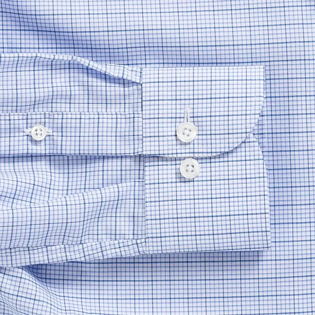 Windowpane check shirt sleeve and cuff - blue Kent micro-twill