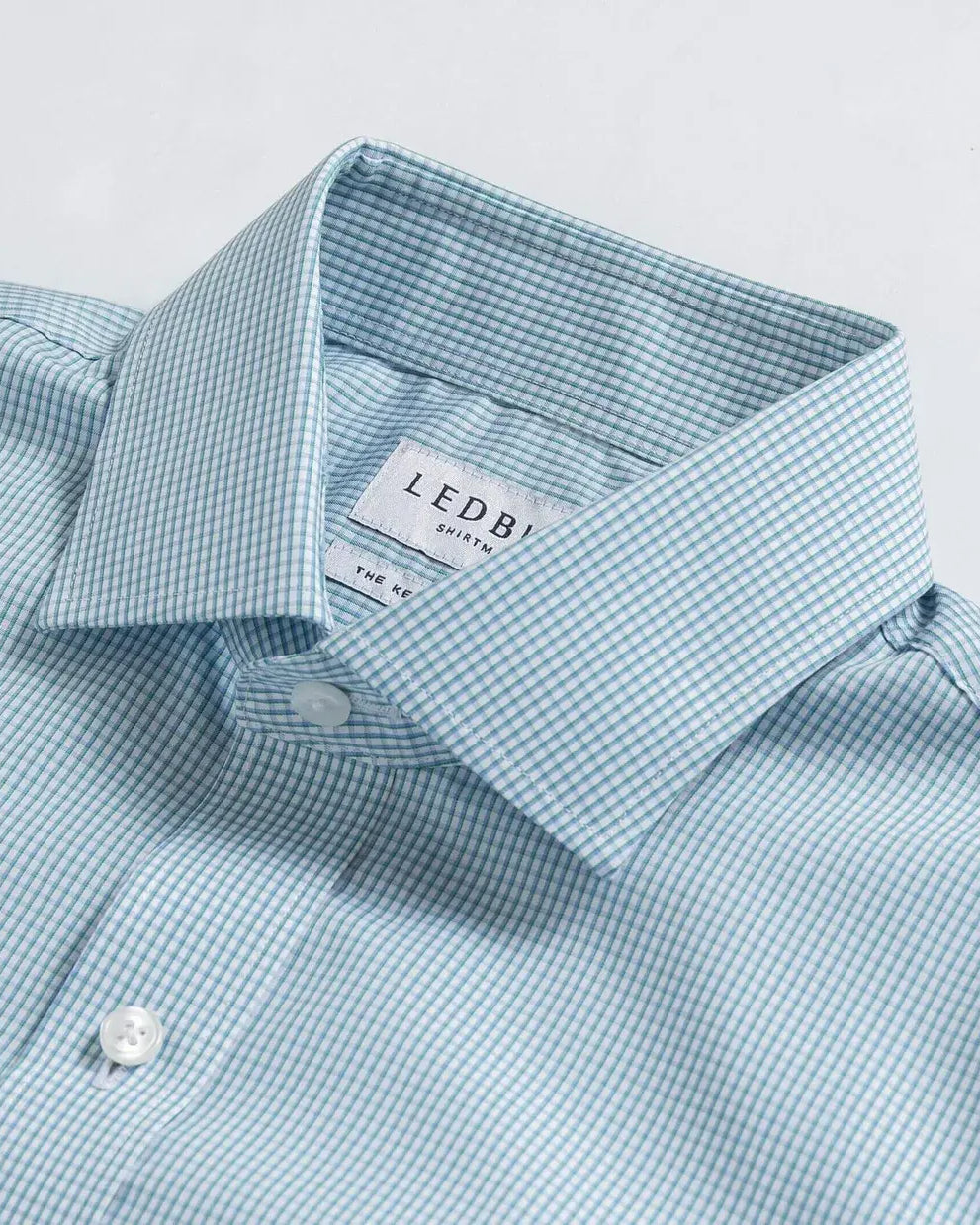 Green dress shirt collar with micro check pattern - Kent micro-twill detail
