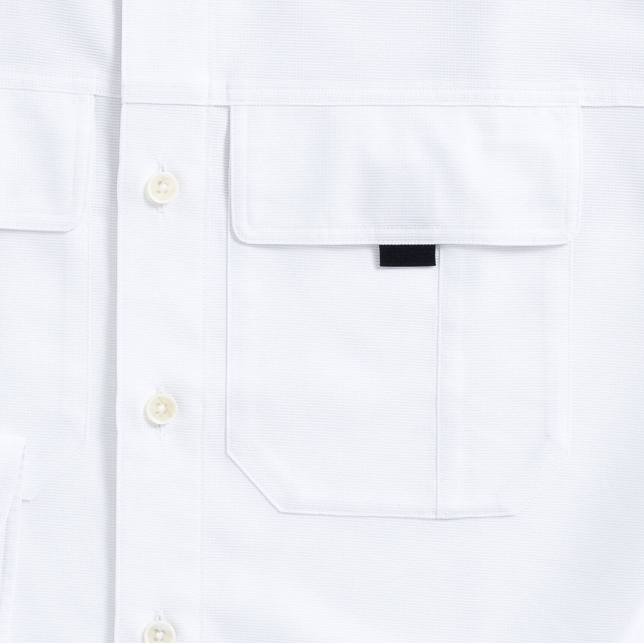 White Tulu fishing shirt pocket detail with Velcro closure - Ledbury functional design