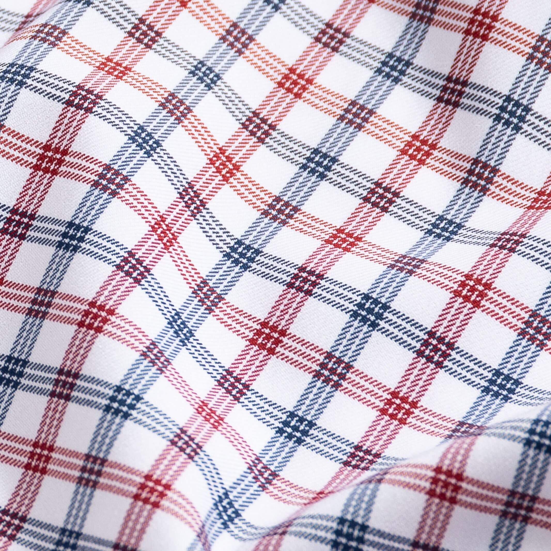 Journey Flex brick red check dress shirt fabric close-up - wrinkle-resistant performance material