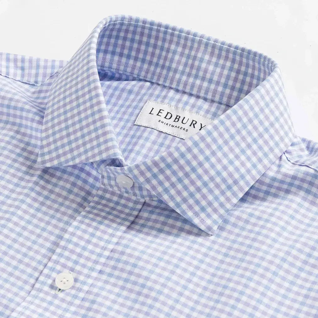 Custom dress shirt collar detail - Journey Flex lavender tattersall performance fabric construction