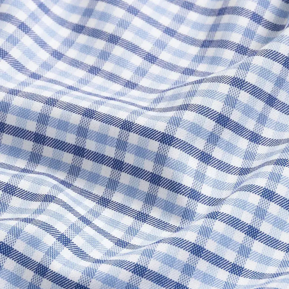 Journey Flex tattersall dress shirt fabric close-up - wrinkle-resistant performance material