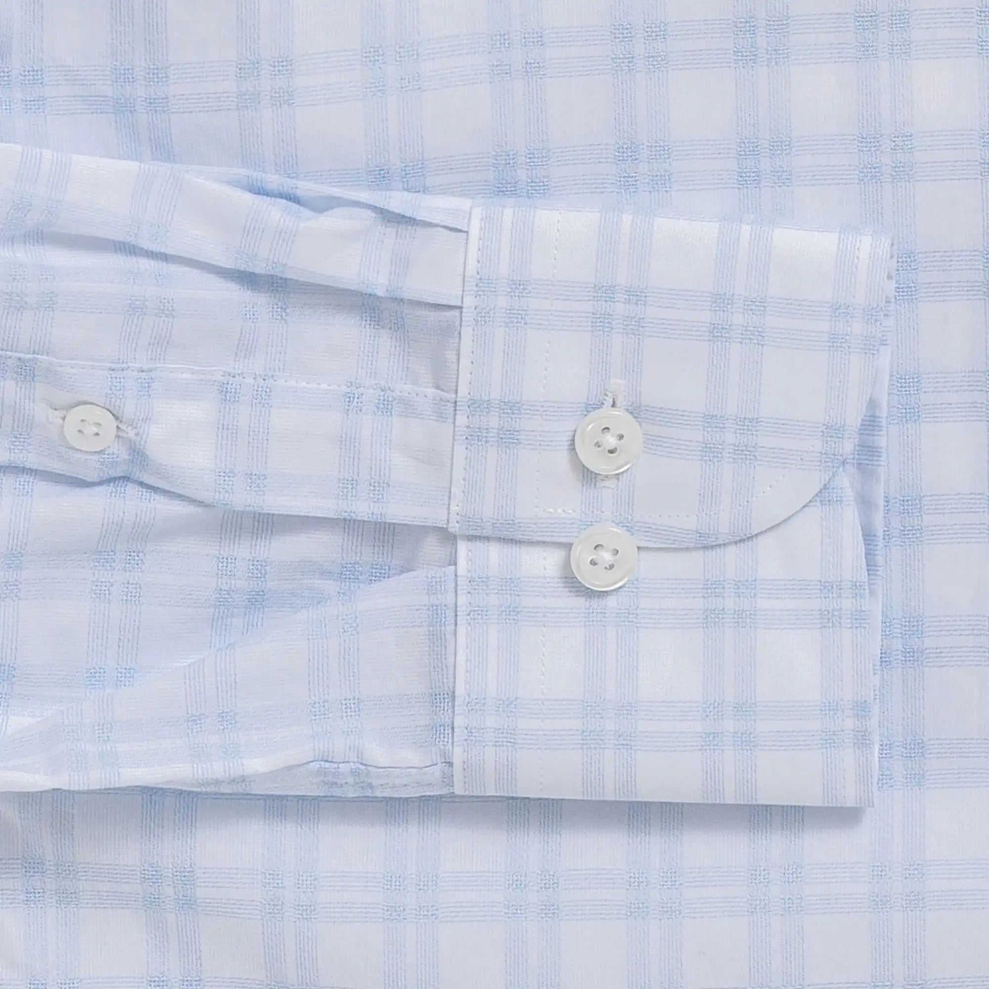Sky blue Ellis plaid shirt sleeve and cuff detail - double button barrel cuff