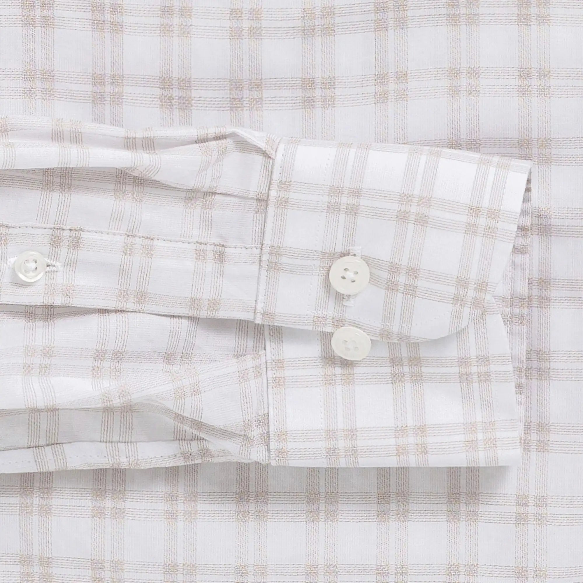 Tan Ellis plaid shirt sleeve and cuff detail - double button barrel cuff