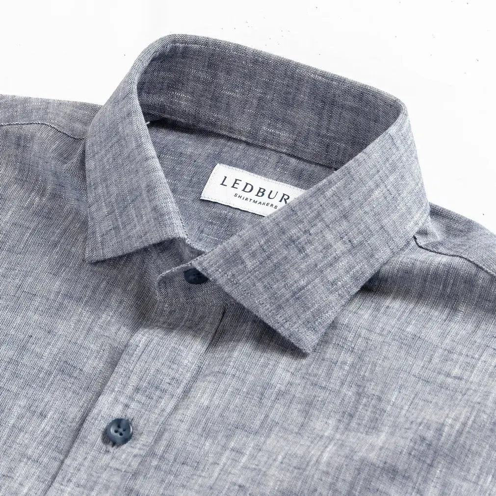 Navy blue Sandoval utility shirt collar and chest pocket detail - Ledbury custom shirt construction