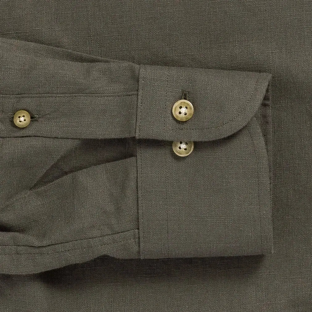 Olive Sandoval oxford chambray shirt sleeve and cuff detail - Ledbury double button barrel cuff