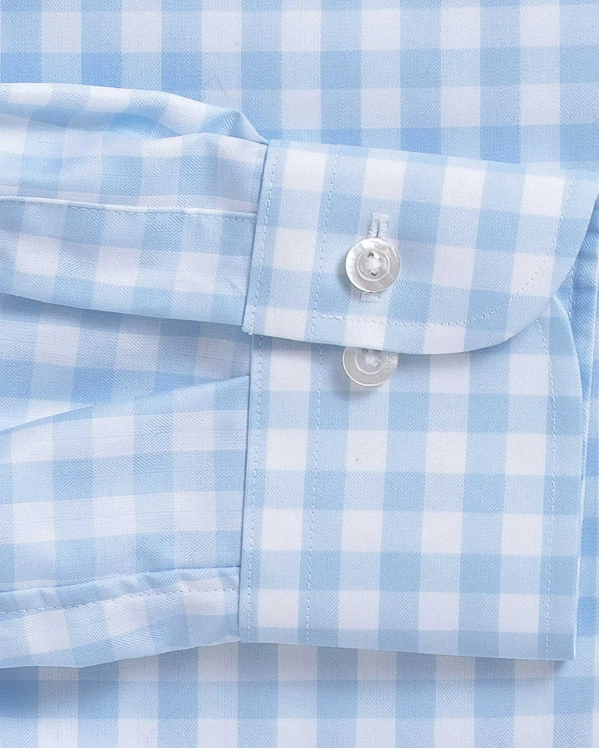Gingham check shirt sleeve and cuff detail - light blue fine twill pattern