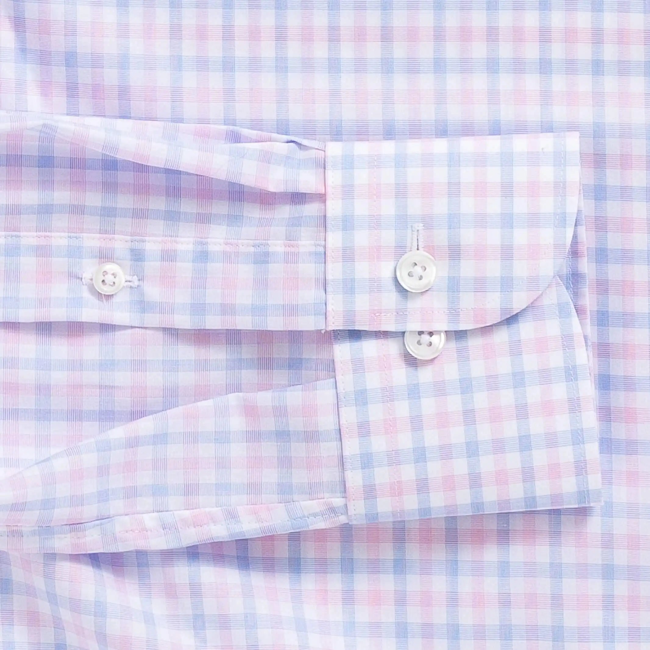 Comfort stretch pink check dress shirt cuff close-up