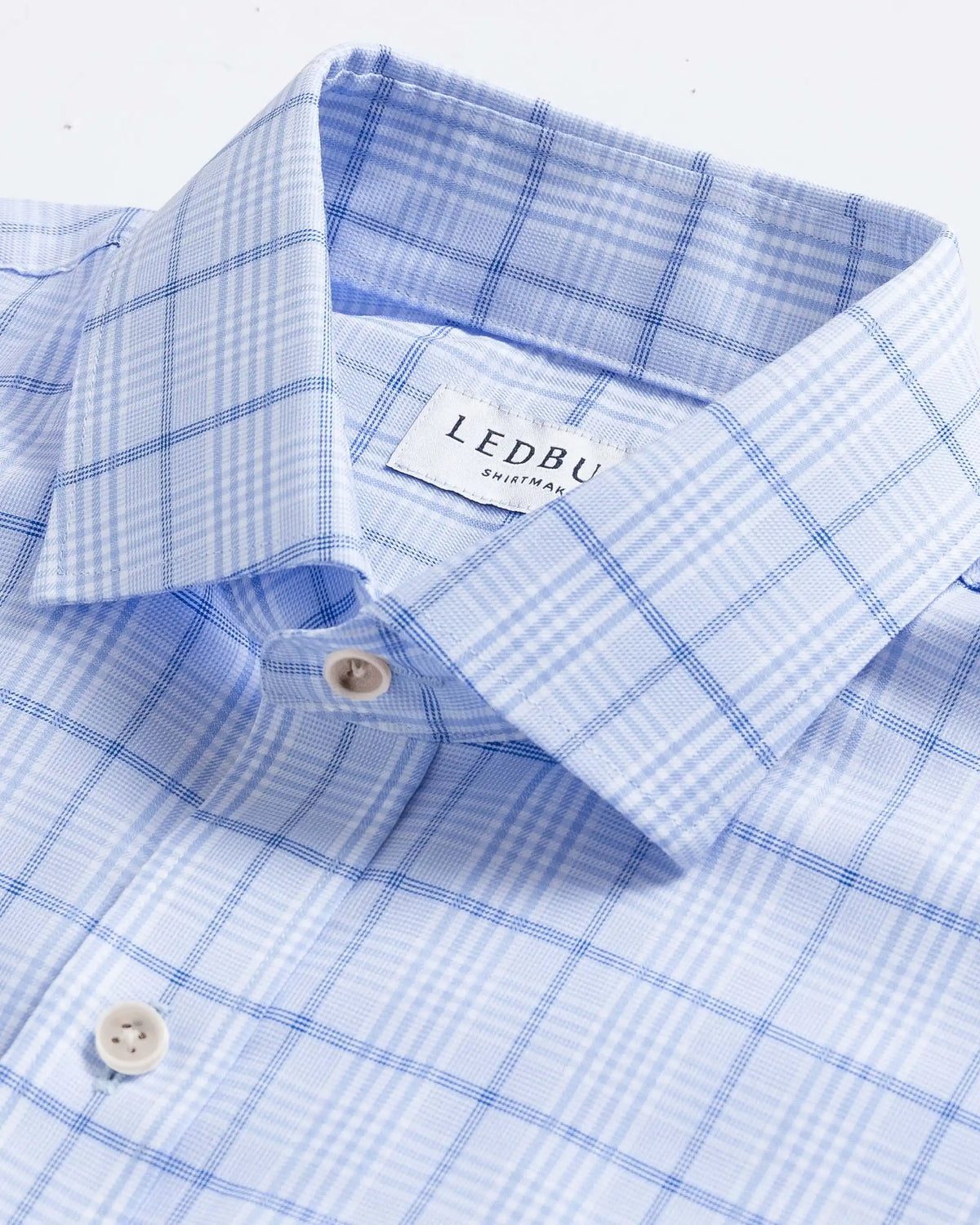 Powder Blue Bateman dress shirt collar detail - soft 100% cotton Comfort Stretch weave