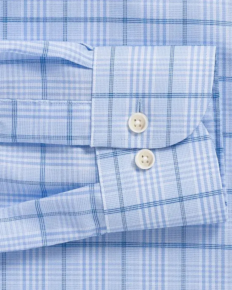 Bateman Comfort Stretch shirt sleeve detail - powder blue fabric with subtle luster