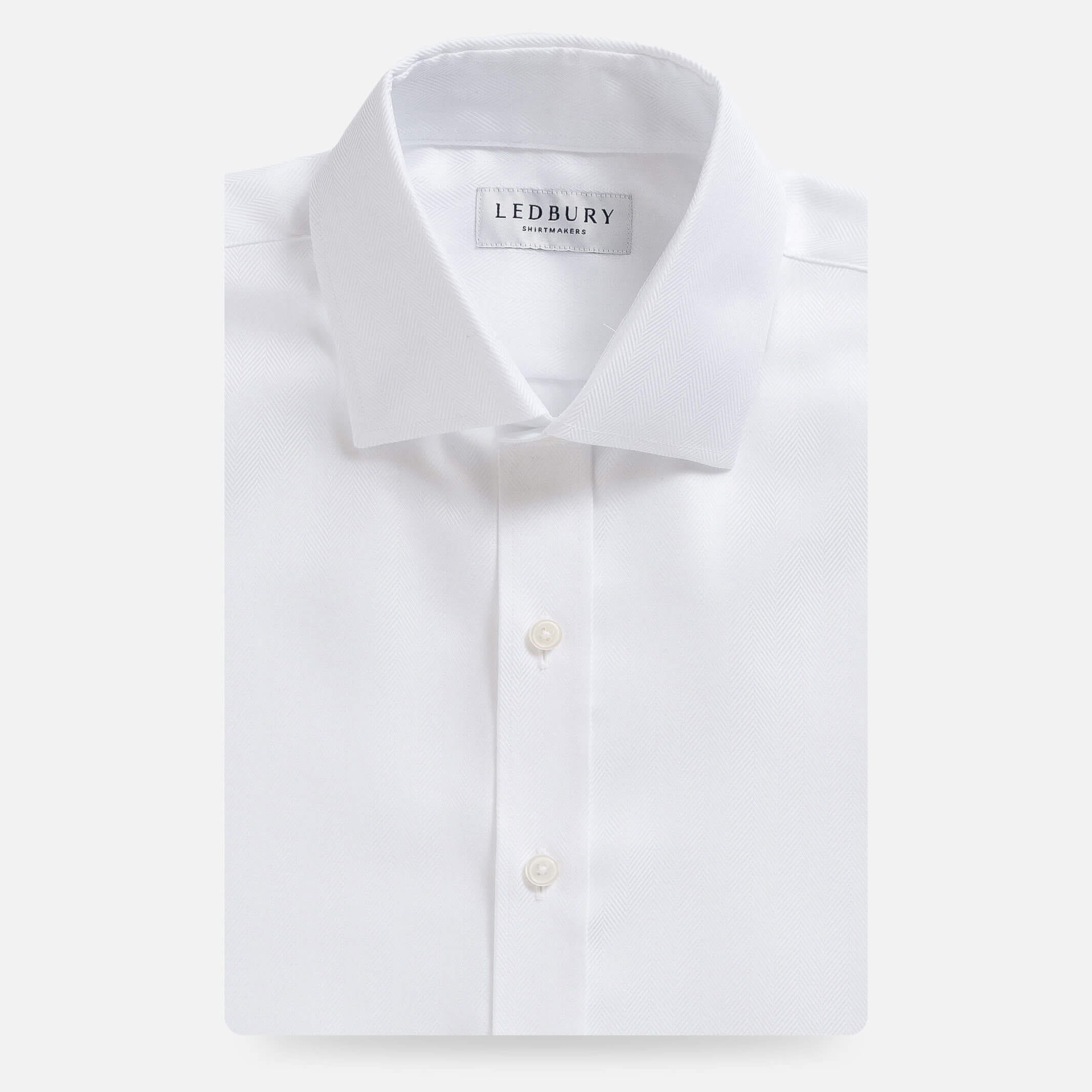 The White Canbury Herringbone Non Iron Custom Shirt Custom Dress Shirt- Ledbury