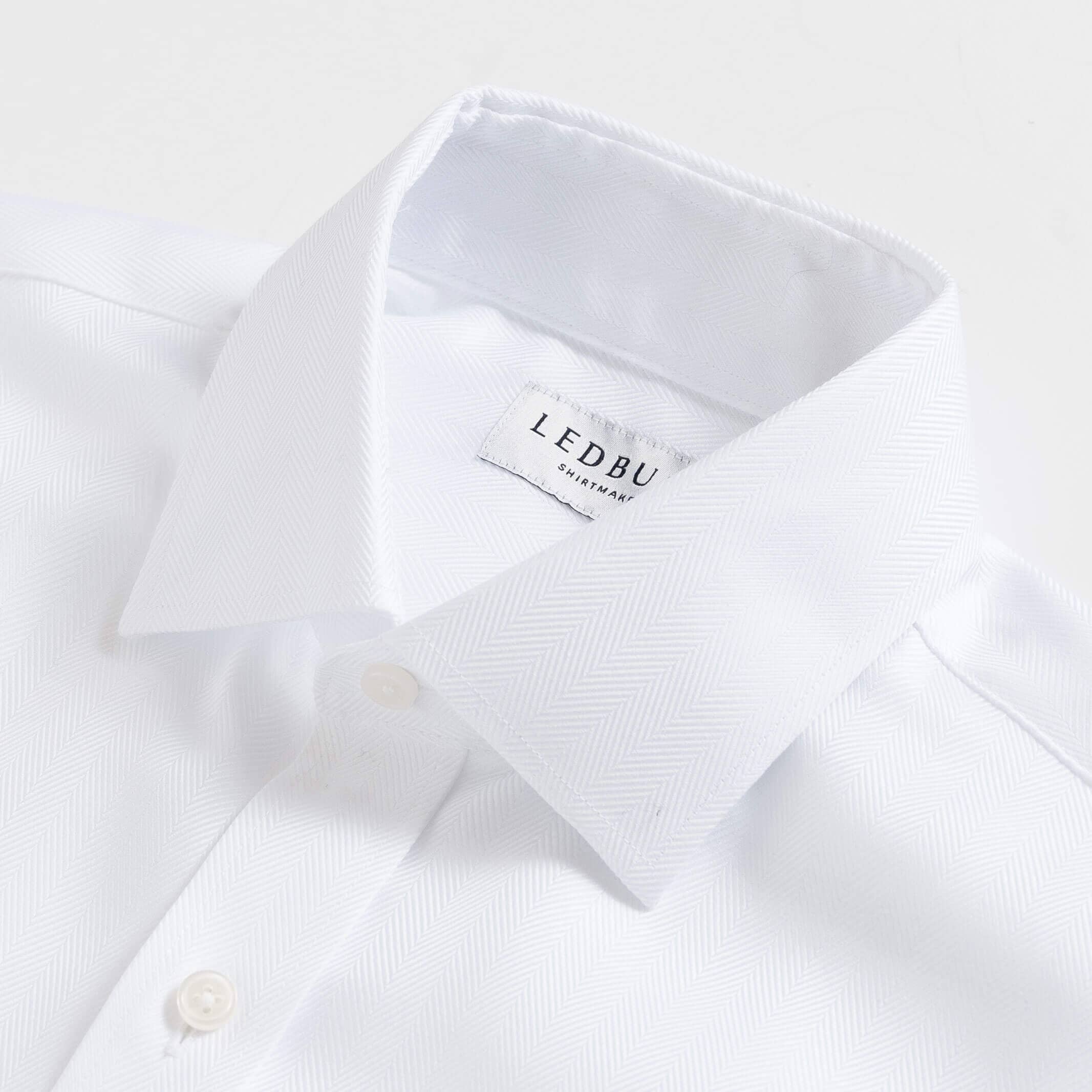 The White Canbury Herringbone Non Iron Custom Shirt Custom Dress Shirt- Ledbury