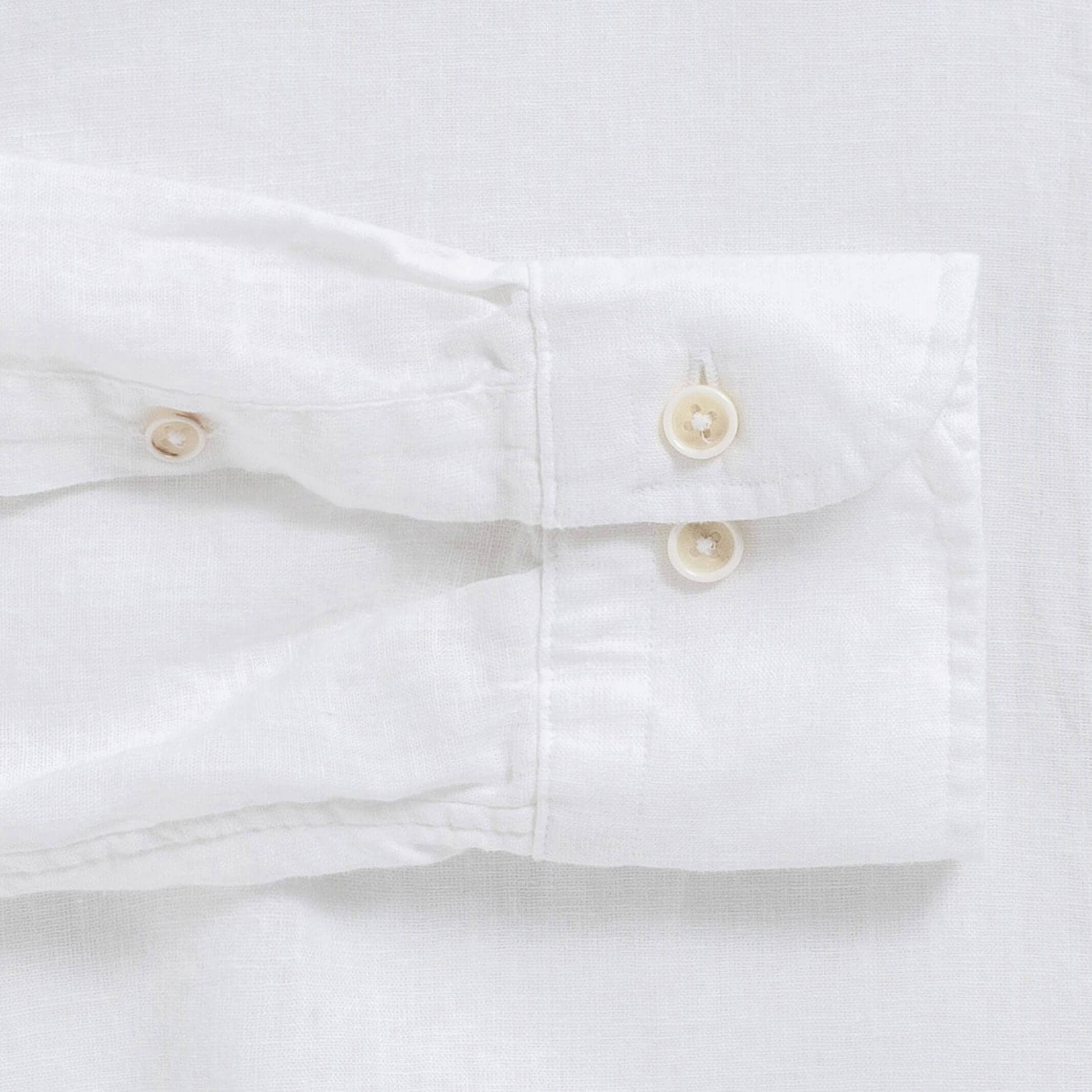 Double button barrel cuff detail - Ledbury Barlotta white linen shirt sleeve