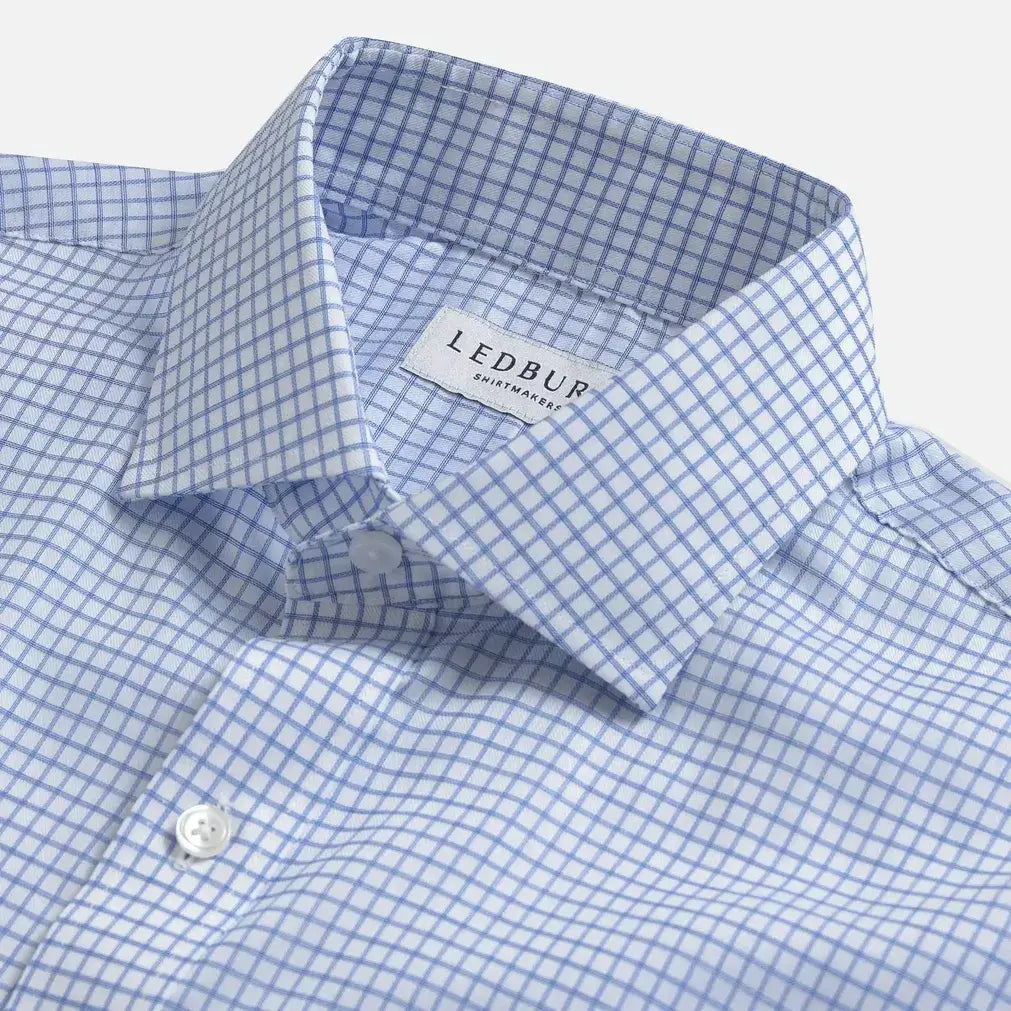 Light blue Owenby dress shirt collar detail - premium 100% cotton Comfort Stretch fabric