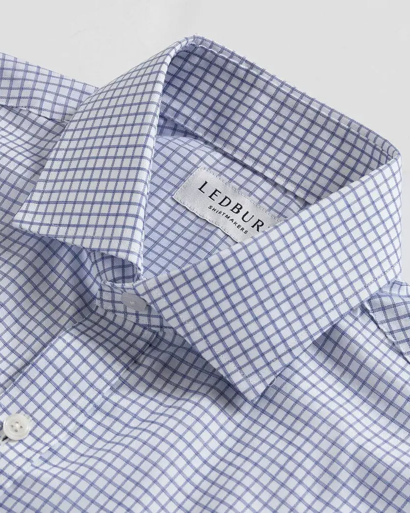 Blue Owenby dress shirt collar detail - premium 100% cotton Comfort Stretch fabric