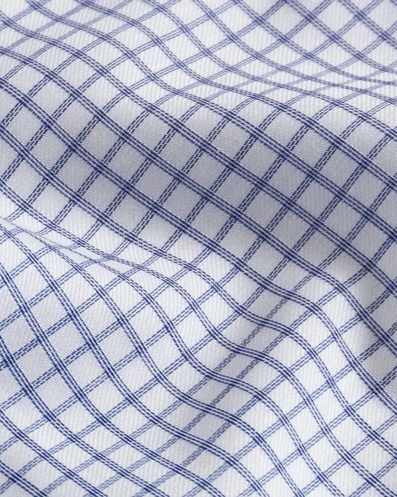 Blue check fabric close-up - ledbury.momfort Stretch 100% cotton shirting